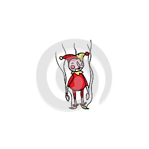 Doll clown buffoon in red clothing and cap vector illustration