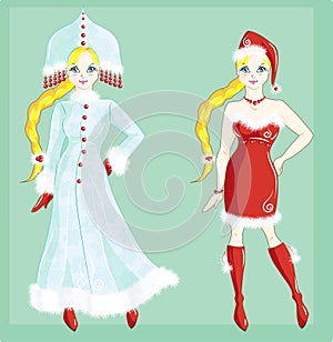 Doll dressed as Snow Maiden and Santa Claus girl