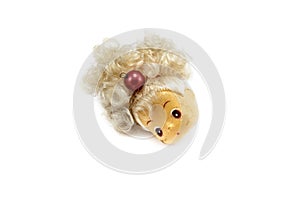 Doll head on a white background.
