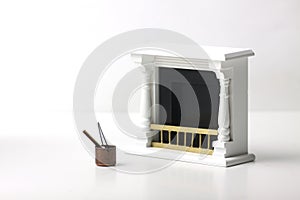 Doll house interior - coal scuttle near fire place