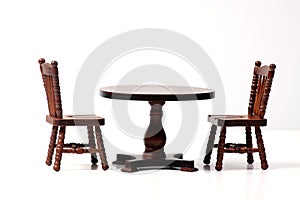 Doll house interior - two chairs and a table isolated on white background