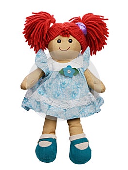 Doll ragdoll red hair cute smiling standing  isolated on white