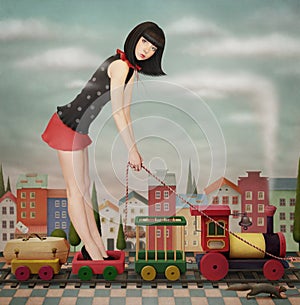 Doll on the toy train