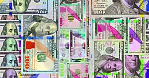 Dollar 100 USD banknotes abstract color mosaic pattern