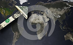 Dollar arrow on a world map