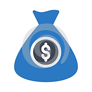 Dollar bag glyph color flat vector icon