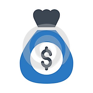 Dollar bag glyph color vector icon