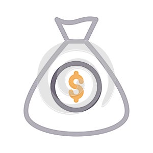Dollar bag thin color line vector icon