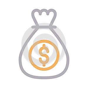Dollar bag thin color line vector icon