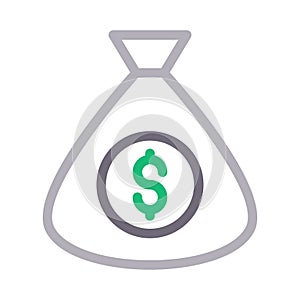 Dollar bag thin color line vector icon