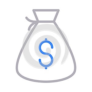 Dollar bag thin line color vector icon
