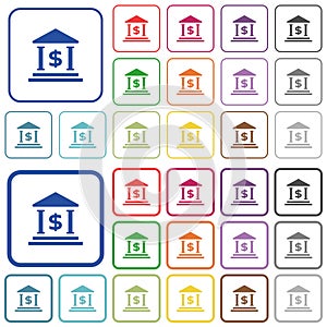 Dollar bank office outlined flat color icons