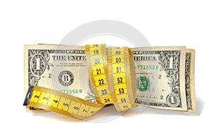 Dollar banknote and measure tape