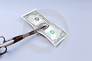 Dollar banknote and a scissors