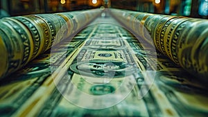 Dollar banknotes on the conveyor belt