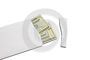 Dollar banknotes money in ripped envelope