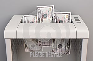 Dollar Banknotes In Shredder