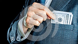 Dollar bill. Business man hand holding Washington American cash. Usd money background.