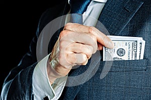 Dollar bill. Business man hand holding Washington American cash. Usd money background.