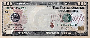 10 dollar bill with empty middle area