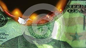Dollar bill on fire. fire and money. 50