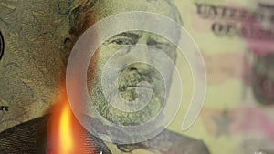 Dollar bill on fire. fire and money. 50