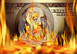 Dollar bill and fire flames