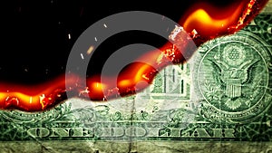 Dollar bill USA money burning in flames