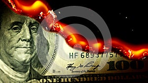 Dollar bill USA money burning in flames