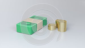 Dollar Bills With Coins Icon. Saving Money Concept. 3D Render.