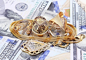 Dollar bills money with gold