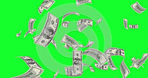 Dollar bills rain on a green screen