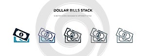 Dollar bills stack icon in different style vector illustration. two colored and black dollar bills stack vector icons designed in