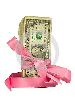 Dollar Bills Tied in a Pink Ribbons