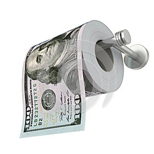 100 Dollar Bills Toilet Paper Isolated