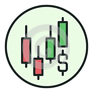 Dollar and Candlestick Chart vector Trading circle shaped colored icon or symbol