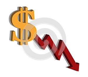 Dollar and chart, currency decline, money icon blank