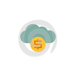 Dollar coin with cloud computing flat icon