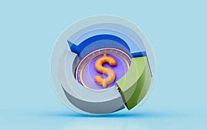 Dollar coin diagram 3d illustration business money profit