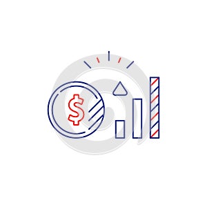 Dollar coin, financial consulting, money investment strategy idea, line icon