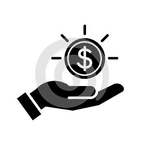 Dollar coin in hand icon, Invest finance and save money concept