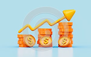 Dollar coin increase chart arrow 3d illustration business profit