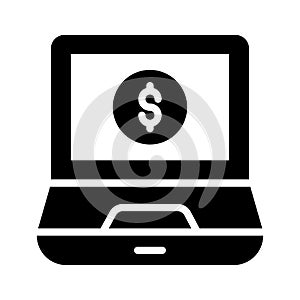 Dollar coin inside laptop screen showing e-banking concept vector