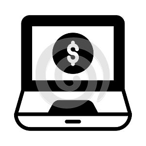 Dollar coin inside laptop screen showing e-banking concept vector