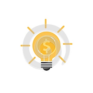 Dollar coin in light bulb icon flat design