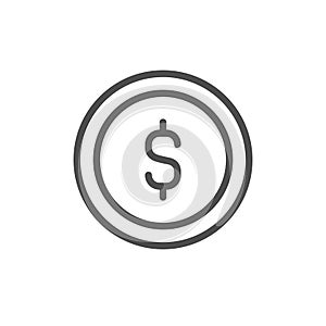Dollar coin vector icon. Cash save, earn line outline sign, linear thin symbol, flat design for web, website, mobile app.