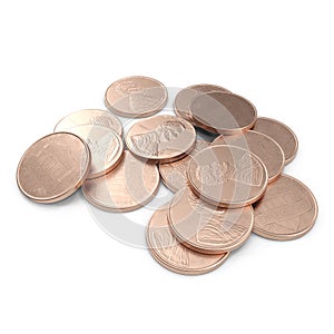 Dollar coins 1 cent currency of the United States isolated over white. 3D illustration, clipping path