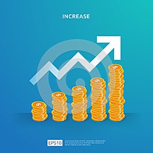 dollar coins pile illustration concept for money growth, success, business profit grow or income salary rate increase. Finance