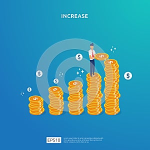 dollar coins pile illustration concept for money growth, success, business profit grow or income salary rate increase with people