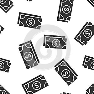 Dollar currency banknote icon in flat style. Dollar cash vector illustration on white isolated background. Banknote bill seamless